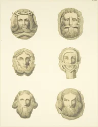 Nivuskivet (pomot) Redcliffe Churchin katossa (akvarelli paperille)