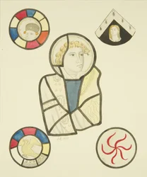 Lasimaalaus St Mary Redcliffe -kirkon kanslia pohjoisikkunassa (akvarelli paperille)