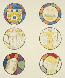 Lasimaalaus Weaversin kappelin ikkunassa Temple Churchissa (akvarelli paperille)