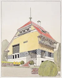 Tutkielma Olbrichin taloa varten, Darmstadt, teoksesta "Architektur von Olbrich", julkaistu noin 1904-14