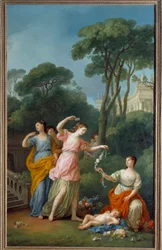 Nuoret kreikkalaiset naiset jakavat kukat nukkuva rakkaus Joseph Marie Vienin (1716-1809) 1773 su. 3,35x1,94 m