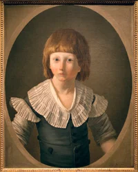Ludvig XVII:n (1785-1795) muotokuva, Louis Charles de Normandysta tuli delfiini veljensä kuoltua nivukseen vuonna 1789, vangittiin perheensä kanssa temppelissä, vietti siellä kolme vuotta ja kuoli siellä. Tämä muotokuva on väitetysti maalattu temppelissä