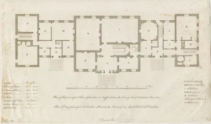 Sandon Hall - Pääkerroksen pohjapiirros: kaiverrus, nd [1769-1771] (painettu)