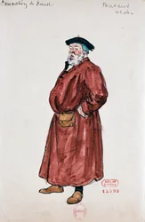Hector Berliozin Faustin kadotus -teoksen kapakan asiakkaiden asu, Joseph Porphyre Pinchonin (1871-1953) luonnos.
