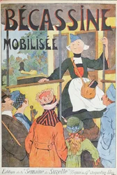 Becassinen lähtö, "Becassine Mobilisee" -lehden kansi "la Semaine de la Suzette" -lehdestä, n. 1914 (värilitro).