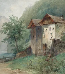 Talot vuoristojärven rannalla