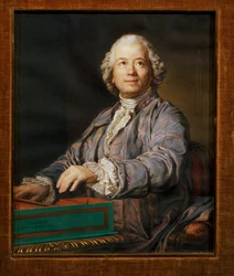 Säveltäjä Christoph Willibald Gluck spinetin ääressä (guassi pergamentille)