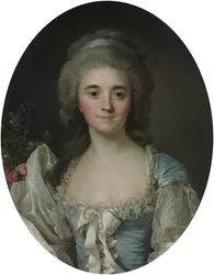 Muotokuva kreivitär de Provence (1753-1810), puolipitkä, turkoosi mekko, jossa on valkoista pitsiä ja nauhaa.