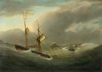 Brigantine Tom Cod pelastamassa "La Platan" miehistöä, n. 1840 (öljy kankaalle)