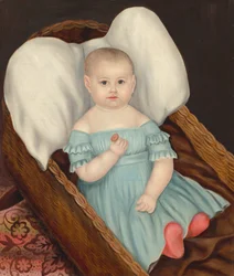 Vauva pajukorissa, noin 1840 (öljy kankaalle).