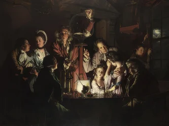 Kokeilu linnun kanssa ilmapumpussa. 1768