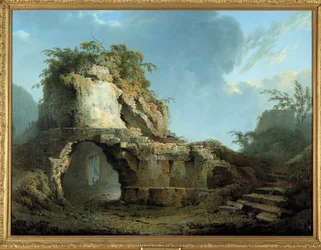 Roomalaisen runoilijan Vergiliusin (70-19 eKr.) hauta Se sijaitsee lähellä Pozzuolin (Pozzuoli) luolaa Napolin lähellä. Joseph Wrightin maalaus Derbystä (1734-1797) 1785 Belfast. Ulsterin museo