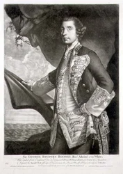 Muotokuva Sir George Brydges Rodneysta (1719-92) Valkoisen amiraalista, kaiverrettu William Dickinsonin (1746-1823) pub. kirjoittanut Carington Bowles (fl.1744-93) (kaiverrus)