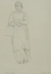 Nuori tyttö pitelee maitopurkkia, 1831 (grafiittia kudottupaperille)