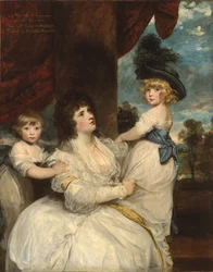 Muotokuva Jane Harringtonin kreivittärestä ja hänen pojistaan, varakreivi Petershamista ja kunniakkaasta Lincoln Stanhopesta, 1786-7.