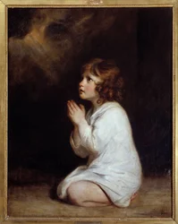 Joshua Reynoldsin (1723-1792) Pikku Samuel rukousmaalauksessa 1777 su. 0,89x0,7 m Montpellier musee Fabre - Lapsi Samuel rukoilemassa. Joshua Reynoldsin (1723-1792) maalaus