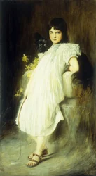 Nuoren tytön muotokuva koiransa kanssa, 1908