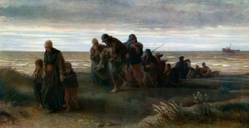 Kalastajat kantamassa hukkunutta miestä, c1861, 1912.