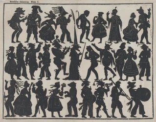 Lehti 1: hahmoja kiinalaiseen varjoteatteriin, noin 1850-70
