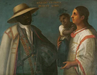 Musta ja intiaani saavat suden, noin 1715