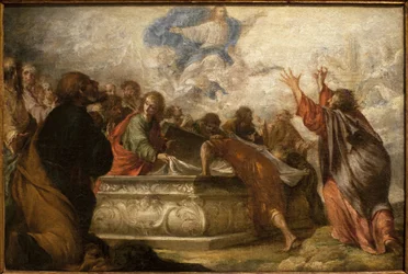 Neitsyt taivaaseenastuminen. Juan de Valdes Lealin (1622-1690) maalaus, öljy kankaalle, noin 1680. Museum of Fine Arts Sevillassa, Espanjassa.