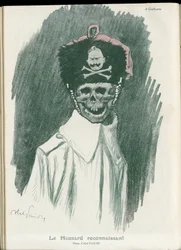 Kuvitus: Abel Faivre (1867-1945) elokuvassa "" Fantasio", 01.5.2015 - Kiitollinen Hussard - Sota 14-18, Saksa Preussi - William II, Viikatemies/toveri - Kuolema, FacesRiantes