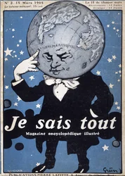 Earth Globe -ajattelu - Thinking Earth Globe - elokuvassa "Je Sais Tout" 15.3.1905 - Jules Grunin kuvitus 1868-1938