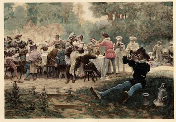 Mardi Gras -juhlien juhla-ateria. Gargantua. Kuvitus: Jules Garnier. Teoksessa "Rabelais ja Jules Garnierin teokset".