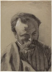 Omakuva, n.1877 (mustaa liitua korotettu valkoisella liidulla, harmaalle liimapaperille)