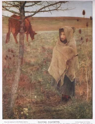 Ranska; pieni; tyttö; Fauvette; lehmä; maalaismainen; köyhä; vaatetus
