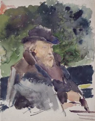 Luonnos Edward Burne-Jonesista veneessä, Walton-on-Thames, 1880-1884.