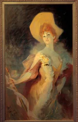 Koomikko Arlette Dorgeren muotokuva Jules Cheretin maalaus (1836-1932) 1904 Nizza, Musee Cheret.