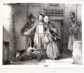 Mies lähtee vankilasta ja yhdistyi perheensä kanssa, n. 1830.