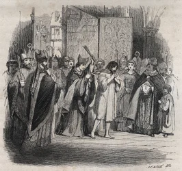 Raymond VI:n katumus, Toulousen kreivi - 22.6.1209 Toulousen kreivi Raymond VI, jonka paavi Innocentius III (Milon legat du pope) erotti, koska hän ei ollut ajanut takaa kataareita, syytetään Pierre de Castelnaun salamurhan yllyttäjänä , teki an