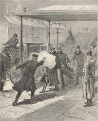 Kreivi Mihail Loris-Melikovin murha. Le Monde Illustré -lehdestä, 1880.