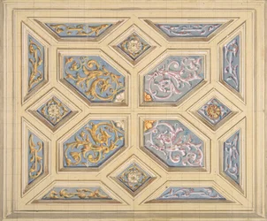 Suunnittelu rinceaux-koristeluun kasettikattoon, 1840-97. Tekijät: Jules-Edmond-Charles Lachaise, Eugène-Pierre Gourdet.