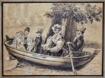 Ségurin perhe (kreivi, kreivitär ja heidän lapsensa) veneellä - kirjoittanut J.H. Laure, elokuu 1829