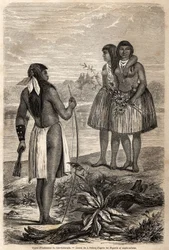 Intiaanityyppi Rio Coloradosta, Jules Pelcoqin piirustus havainnollistamaan tarinaa paroni de Woganin matkasta Kaliforniaan vuosina 1850-1852. Kaiverrus "" Le tour du monde, nouveau journal des voyages"" Paris
