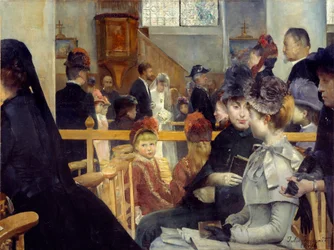 Hääseremonia häät kirkossa. Julie Delance Feurgardin (1859-1892) maalaus 1884 Brest, Kuvataidemuseo