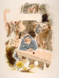 Ilustração do vinho humorístico 1946.Ilustração por Julien Pavilfinnish