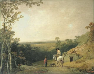 Maisema hahmoilla (öljy paneelissa)