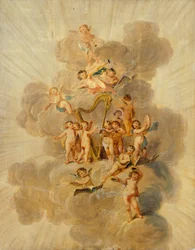 Querubins Alados com Instrumentos Musicais, seção da borda decorativa da Sala de Música, Kenwood House, Londres (papel de parede) finlandês