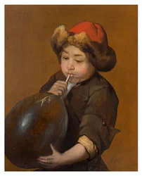 Poika puhaltaa rakkoa, noin 1645-85 (öljy kankaalle).