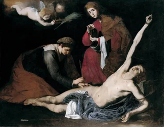 Pyhien naisten parantama pyhä Sebastian - Jose de Riberan maalaus sanoi il Spagnolettossa "espanjalainen" (1591-1652), noin 1621