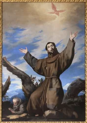 Pyhän Franciscus Assisilaisen leimautuminen. Maalaus Jose de Riberan työpajasta dit il Spagnoletto "" espanjalainen"" (1591-1652), öljy kankaalle