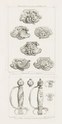 Miekkakahva kuninkaan avioliiton kunniaksi vuonna 1725, pl. 52 teoksessa Oeuvre de Juste-Aurele Meissonnier.