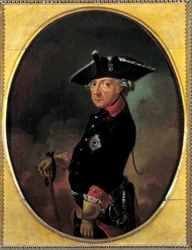 Muotokuva Frederic II:sta Preussista (1712-1786) K. Beeskowin maalaus (1800-luku). 1800-luvulla. Orleans. Musee Des Beaux Arts - Frederick II Preussin muotokuva (1712-1786), nimeltään Frederick Suuri. K. Beeskowin maalaus (1800-luku). 19. vuosisata