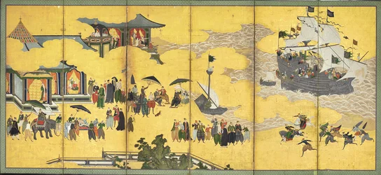Southern Barbarians Come to Trade, pari kuusipaneelista näyttöä, 1600-luvun alku