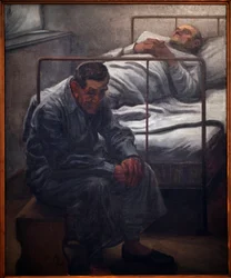 Sairaala. Karel Myslbekin (1874-1915) maalaus, öljy kankaalle 1910. Tšekkiläinen taide 1900-luku. Veletrzni Palace (Messupalatsi), Praha (Tšekki).