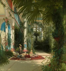 Palmuhuoneen sisätila Pfaueninselillä lähellä Potsdamia, 1834.